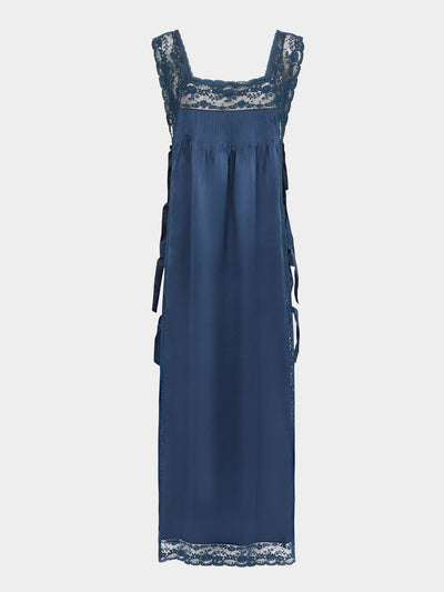 Loretta Caponi Fiocchini silk and lace long dress at Collagerie