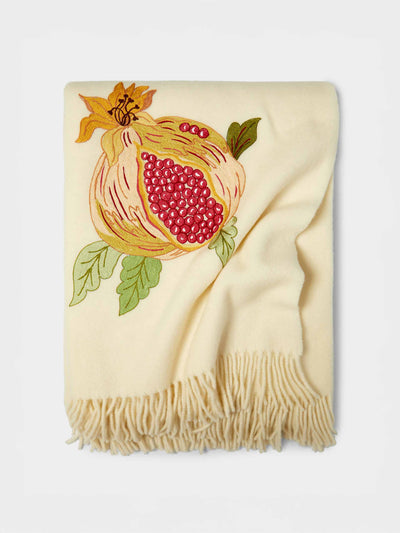 Loretta Caponi Pomegranate hand-embroidered wool blanket at Collagerie