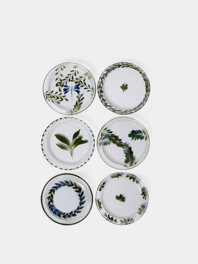 Los Vasos De Agua Clara Hand-painted mixed bread plates (set of 6) at Collagerie
