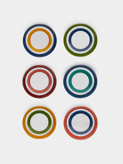 Los Vasos De Agua Clara Stripe hand-painted glass bread plates (set of 6) at Collagerie