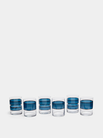 Los Vasos De Agua Clara Wahaka stripe hand-painted glass tumblers (set of 6) at Collagerie