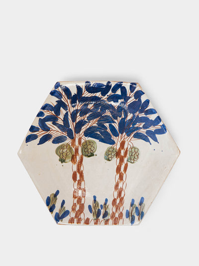 Malaika Blue hand-painted hexagonal platter at Collagerie