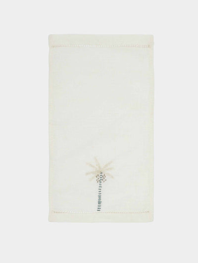 Malaika Palm tree hand-embroidered linen cocktail napkins (set of 6) at Collagerie