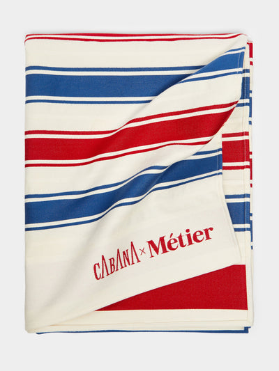 Métier x Cabana Blue and red striped beach towel at Collagerie