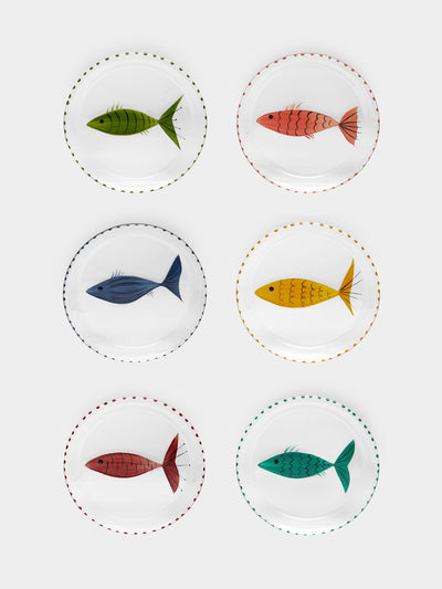 Los Vasos De Agua Clara Fish hand-painted glass bread plates (set of 6) at Collagerie