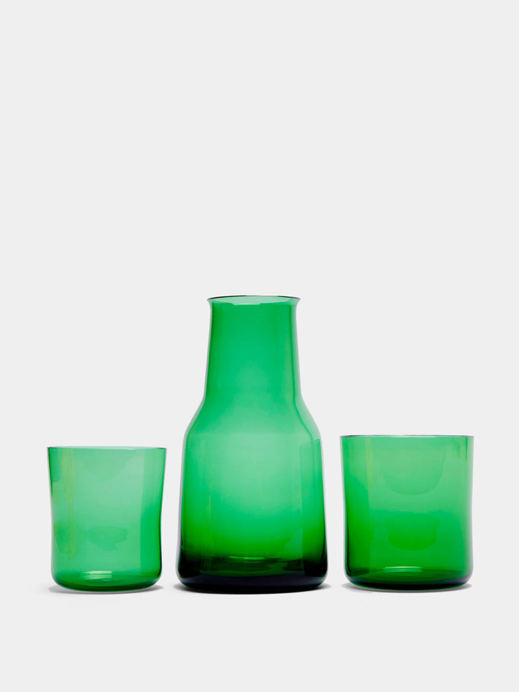 Green hand-blown Murano carafe and glasses (set of 3) Interiors Nason Moretti    - Collagerie