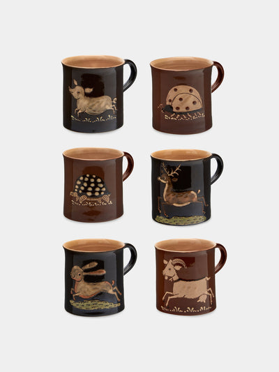 Poterie d’Évires Animals hand-painted ceramic mugs (set of 6) at Collagerie