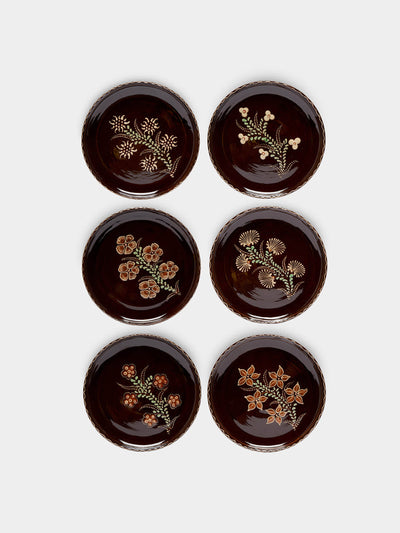 Poterie d’Évires Flowers hand-painted ceramic small plates (set of 6) at Collagerie