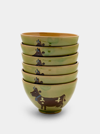 Poterie d’Évires Cows hand-painted ceramic bowls (set of 6) at Collagerie