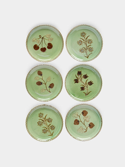 Poterie d’Évires Flowers and fruits hand-painted ceramic small plates (set of 6) at Collagerie