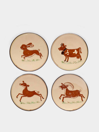 Poterie d’Évires Animals hand-painted ceramic dessert plates (set of 4) at Collagerie