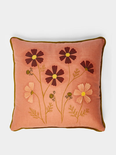 Rosemary Milner Floral hand-embroidered cotton cushion at Collagerie