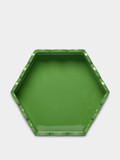 Scarlette and Sallis Green hand-lacquered scalloped tray at Collagerie