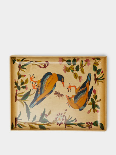 Silvia Furmanovich Birds marquetry wood tray at Collagerie