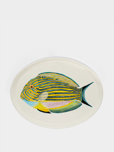 Casa Adams Striped surgeonfish hand-painted porcelain serving platter at Collagerie