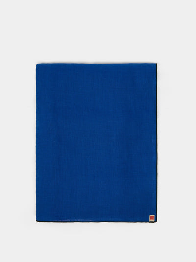 Madre Linen Contrast edge blue linen tablecloth at Collagerie