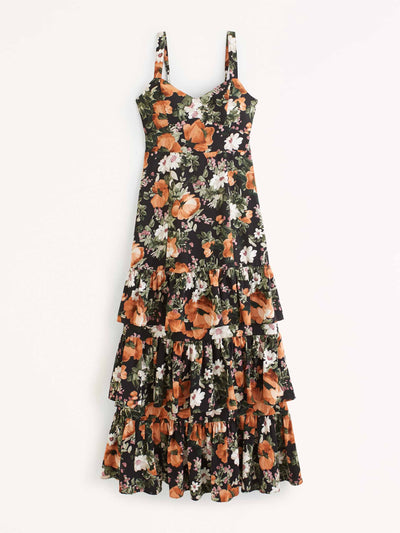 Abercrombie & Fitch Ruffled tiered maxi dress in Black Floral at Collagerie