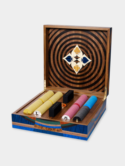 Alexandra Llewellyn Vortex marquetry poker set at Collagerie