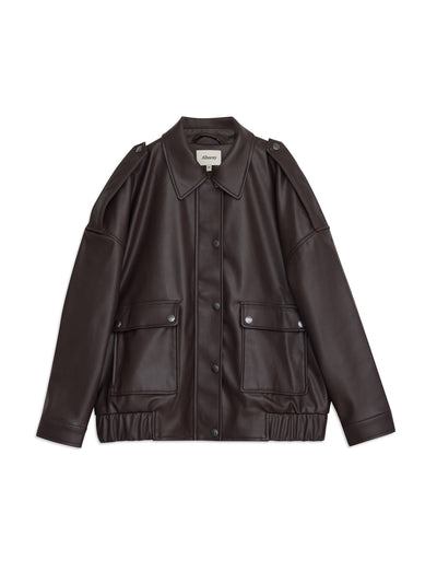 Albaray Chocolate faux leather bomber at Collagerie