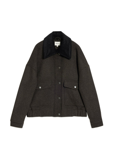 Albaray Chocolate removable collar flannel jacket at Collagerie