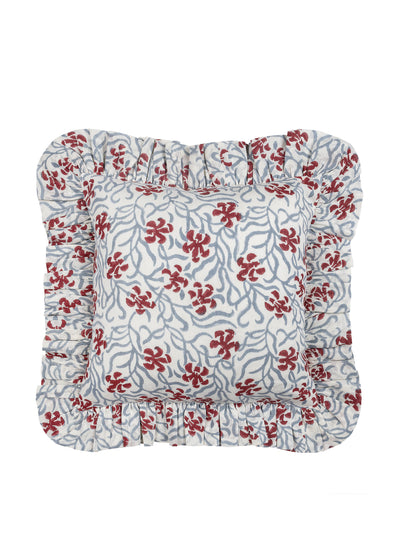 Alice Palmer & Co Linen frilly Okra cushion in Poppy Petrol at Collagerie
