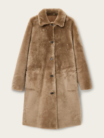 AllSaints Serra reversible shearling coat at Collagerie