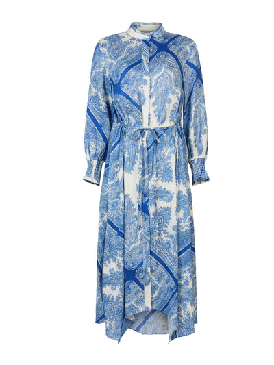 AllSaints Blue floral silk linen midi dress at Collagerie