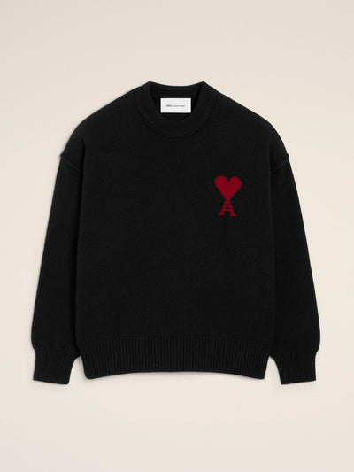 Ami Paris Black wool Ami De Coeur crewneck sweater at Collagerie