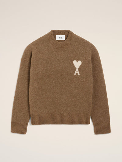 Ami Paris Brown alpaca Ami De Coeur crewneck sweater at Collagerie