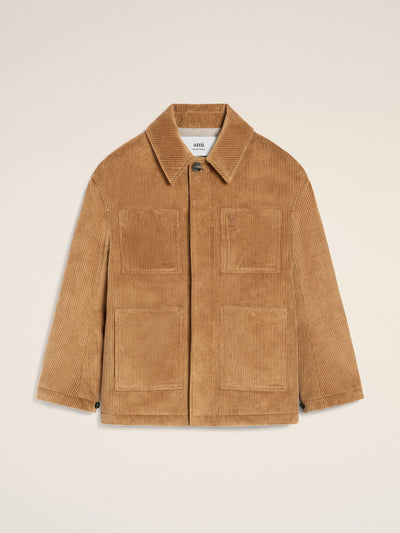 Ami Paris Brown cotton corduroy worker jacket at Collagerie