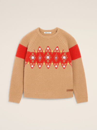 Ami Paris Brown wool round collar cross stitch knit at Collagerie