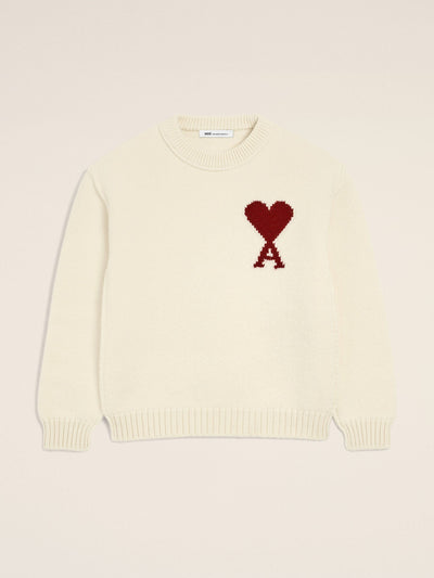 Ami Paris White wool Ami De Coeur crewneck sweater at Collagerie