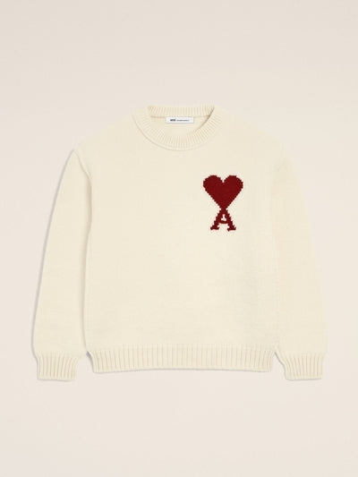 Ami Paris White wool ami de coeur crewneck sweater at Collagerie