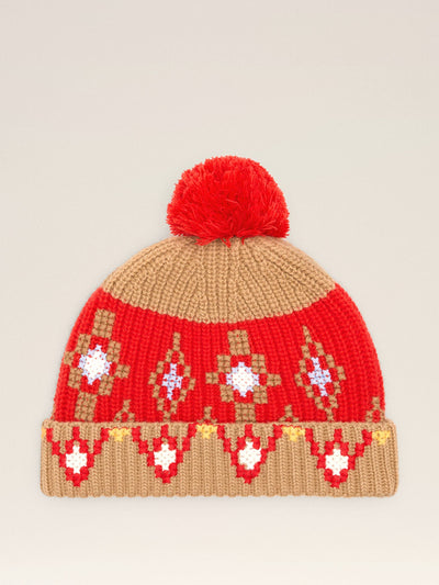 Ami Paris Brown wool cross stitch beannie at Collagerie