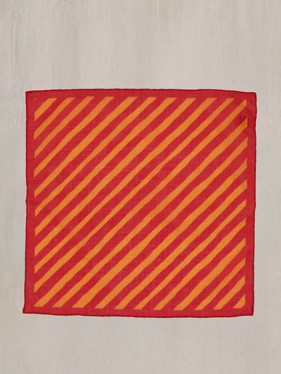 Anderson & Sheppard Diagonal print cotton pocket square in red at Collagerie