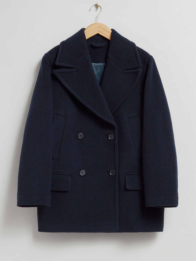 & Other Stories Navy relaxed pea coat at Collagerie