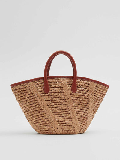 & Other Stories Leather trimmed straw tote bag at Collagerie