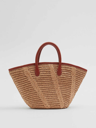 & Other Stories Leather trimmed straw tote bag at Collagerie