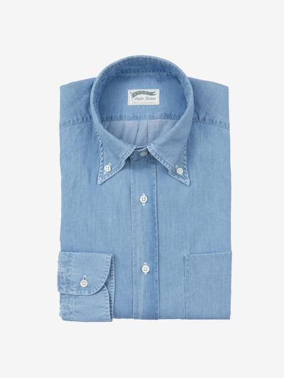 Anglo-Italian Button down sport shirt light wash denim at Collagerie