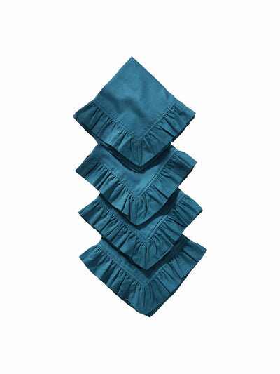 Anthropologie Blue ruffle cotton napkins (set of 4) at Collagerie