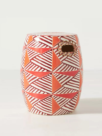 Anthropologie Orange geometrics ceramic stool at Collagerie