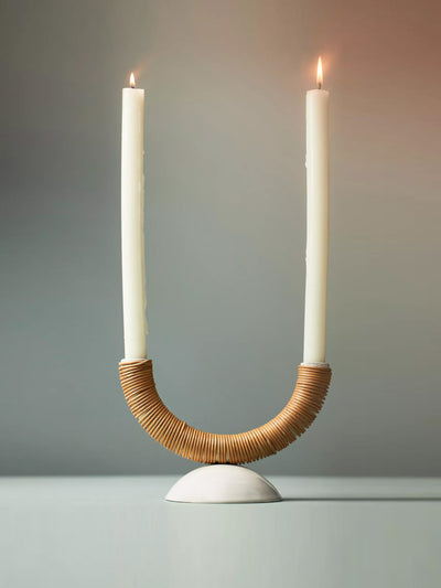 Anthropologie Kaia dual rattan candleholder at Collagerie