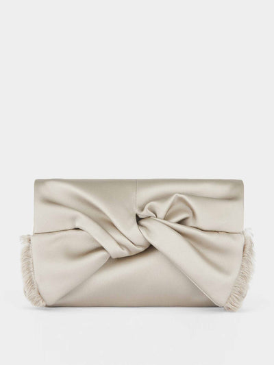 Anya Hindmarch Silver satin bow clutch at Collagerie