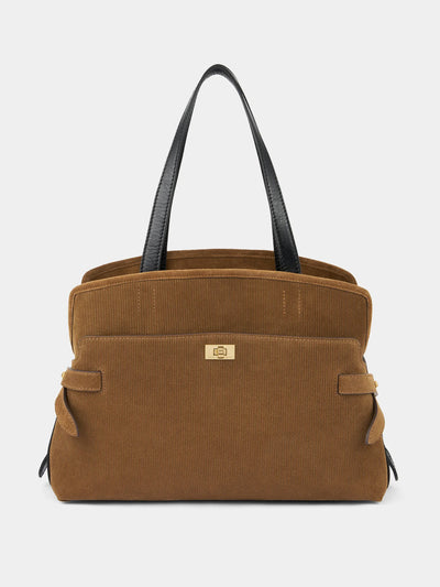 Anya Hindmarch Wilson shoulder bag in corduroy suede in sepia at Collagerie