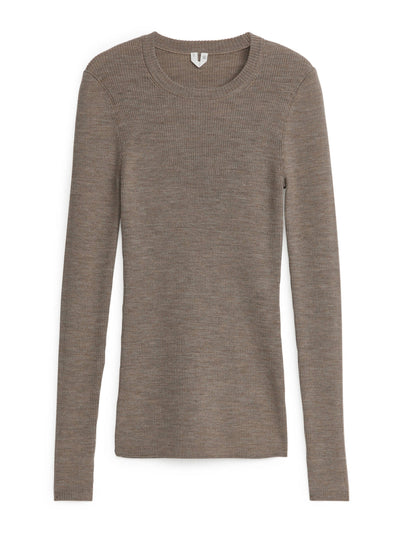 Arket Rib-knit merino wool top in beige at Collagerie