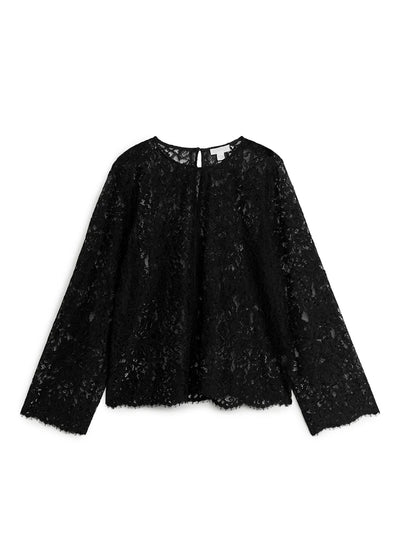 Arket Black lace long-sleeved blouse at Collagerie