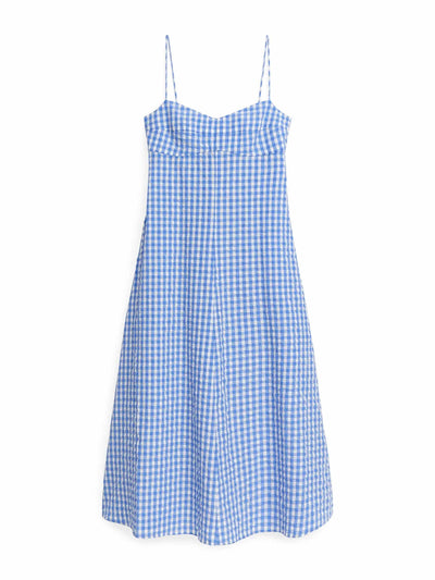 Arket Blue gingham cotton midi dress at Collagerie