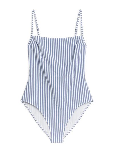 Arket Blue stripe seersucker swimsuit at Collagerie