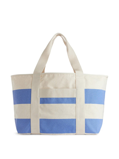 Arket Blue and white large canvas tote bag at Collagerie