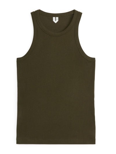 Arket Dark green rib racer tank top at Collagerie